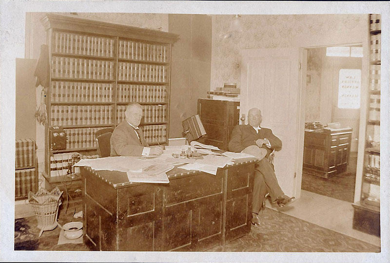James Milton Mannon working hard in his Ukiah law office, circa 1900. The firm's roots go back to the 1880s.
